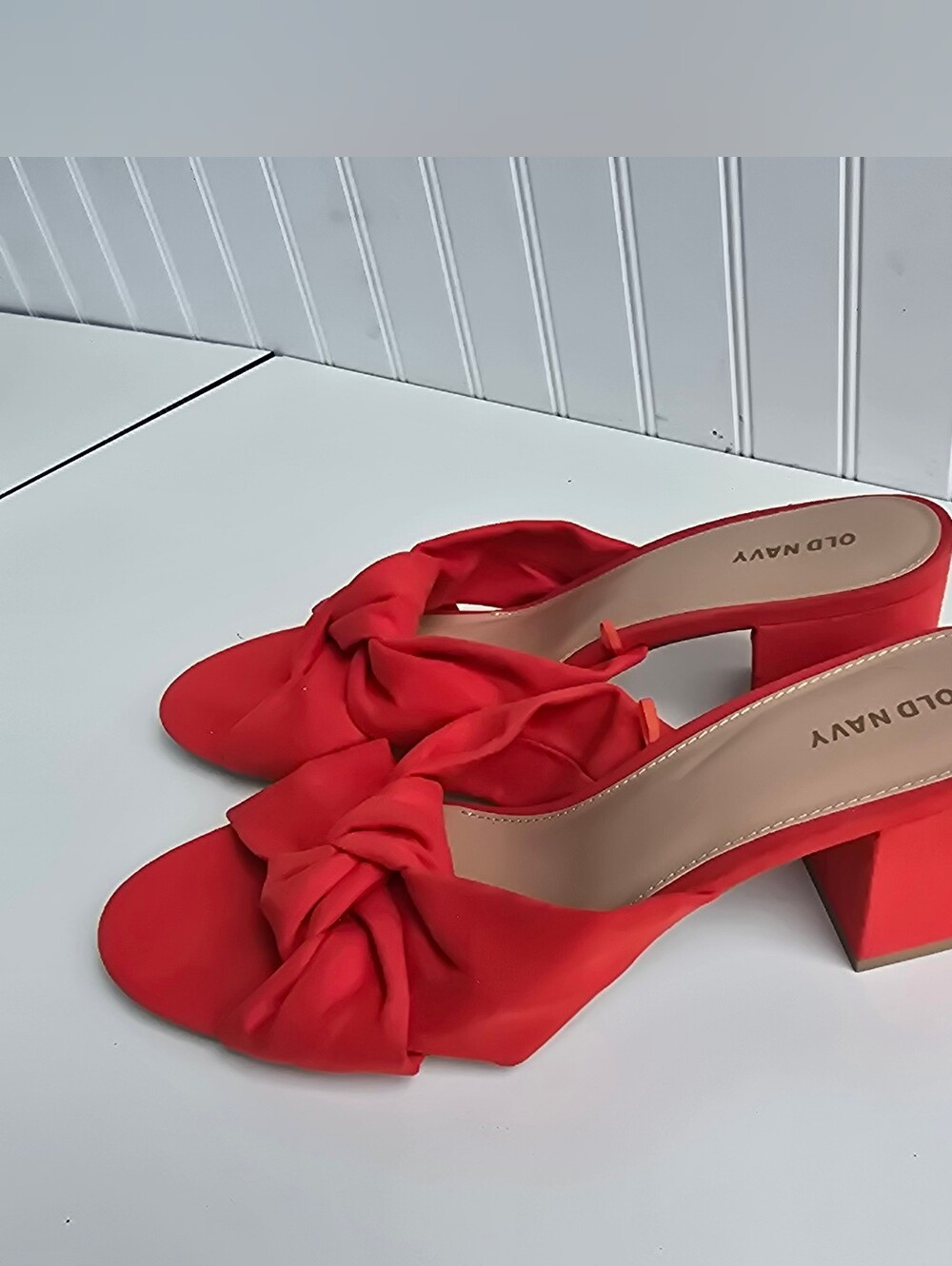 Old Navy Red Knotted Mule H Open Toe Block Heel Slip on size 10 sv22